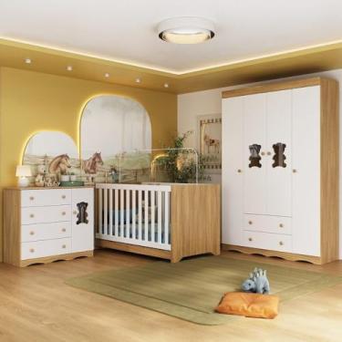 Imagem de Quarto de Bebê Completo com Berço Americano 3 em 1 Doçura Multimóveis Mp4646 Madeirado/branco