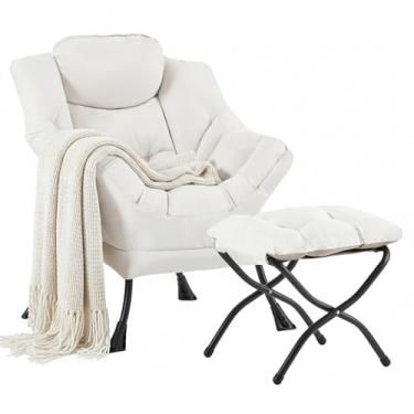 Imagem de Givjoy Cadeira confortável e otomana, grande conjunto de poltronas contemporâneas com destaque contemporâneo, poltrona de leitura estofada de lazer para quarto, sala de estar, dormitórios, escritório