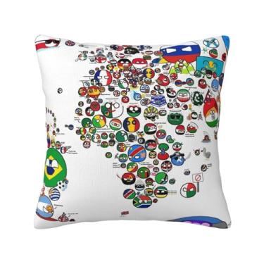 Imagem de Jophyse Capa de almofada decorativa Polandball Countryball Mapa do Mundo 40,6 cm x 40,6 cm Capas de almofada decorativas para decoração de casa, sala de estar, quarto, dormitório, sofá