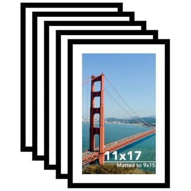 Imagem de HEYTUYA Conjunto de 5 molduras de 28 x 43 cm, molduras pretas com tapete de 23 x 38 cm para fotos, pôsteres, impressões, tela de montagem na parede, frente de plexiglass resistente a quebras