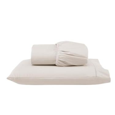 Imagem de Jogo de Lençol Solteiro 2 Peças Micropercal 300 Fios 188x88cm Lençol com Elástico e Fronha em Ponto Palito (Versátil Simples/Palha, Jogo Lençol Solteiro 2 Pçs)