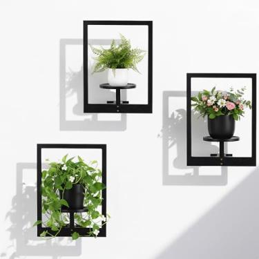 Imagem de AceOrbit 3 peças de suporte de parede para janela, prateleiras de madeira, porta-fotos, plantadores, vasos internos, pendurar na parede, para casa, sala de estar, quarto, entrada (preto)