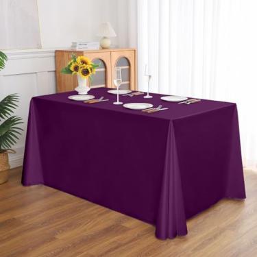 Imagem de Wuluwala Toalha de mesa retangular para banquetes, cor sólida, resistente, resistente a vincos, lavável, toalha de mesa de cetim, pano decorativo para mesa de jantar, festa de buffet e casamento, roxo