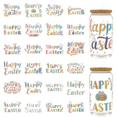 Imagem de Elewins 24 peças de papel de transferência DTF UV Feliz Páscoa, papel de transferência UV DTF para 473 ml, óculos, mesas, cadeiras, computadores, envoltório DTF UV de alta viscosidade (citações de