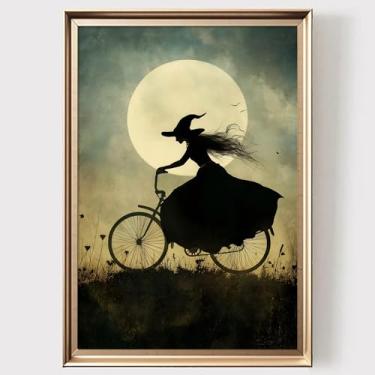 Imagem de Arte de parede em tela de bruxa gótica, vintage, pôsteres de bruxa e lua cheia, pôster de mulher gótica, impressões de cottagecore, pintura escura Academia, arte de parede, lua temperamental, arte de