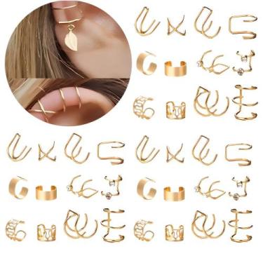 Imagem de Kit 36 Brincos Feminino Piercings Pressão Ouro Prata Argola - TOTAL, D