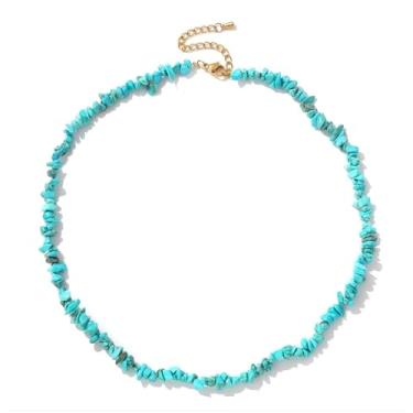 Imagem de Chiorgone Colar feminino turquesa natural, gargantilha com contas boêmias, joia espiritual de boa sorte ajustável com cartão de significado, One size, Cristal, Sem Pedra Preciosa