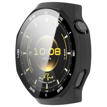 Imagem de Disscool Capa de cobertura total com protetor de tela compatível com Huawei Watch GT6 Pro 46 mm PC e capa protetora de vidro real acessórios para relógio inteligente (preto/estilo escala)