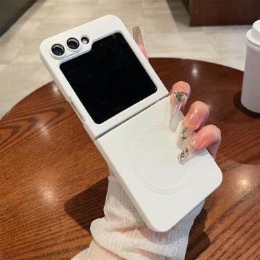 Imagem de Capa de telefone magnética de luxo lisa metálica para Samsung Z Flip 6 5 4 3 Flip5 ZFlip5 Flip3 Flip6 capa de proteção de lente completa, branca, para Samsung Z Flip 3