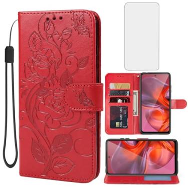 Imagem de Vavies Capa para Moto G05/Moto G15/G15 Power/Moto E15 Capa carteira com protetor de tela de vidro temperado, flor de couro flip porta-cartão de crédito com suporte para celular para Motorola Moto G05