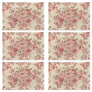Imagem de Jogo americano de plástico floral colorido para primavera, 30 x 45 cm, conjunto com 6 - impermeável, antiderrapante e lavável, tapetes de mesa para cozinha e mesa de jantar