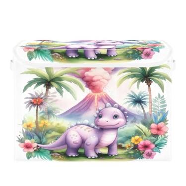 Imagem de SEHANY Cestas de armazenamento engraçadas de dinossauro com tampas, organizador de caixa de armazenamento dobrável, caixas de armazenamento de armário de tecido para roupas cobertor de escritório