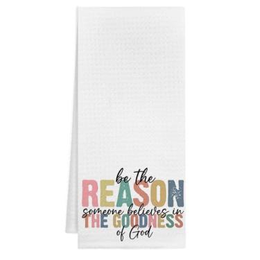 Imagem de Likjad Toalhas de cozinha cristãs, presentes cristãos para mulheres Faith, Be The Reason Someone Believes Versículo da Bíblia Religiosa Decorativo Toalha de Chá para Banheiro Cozinha, 40 x 61 cm