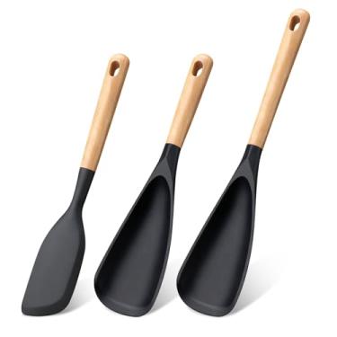 Imagem de Svailse Espátula multifuncional para cozinhar, 3 colheres de espátulas para panelas antiaderentes, cabo de madeira para misturar, colher e raspar (estilo 2)