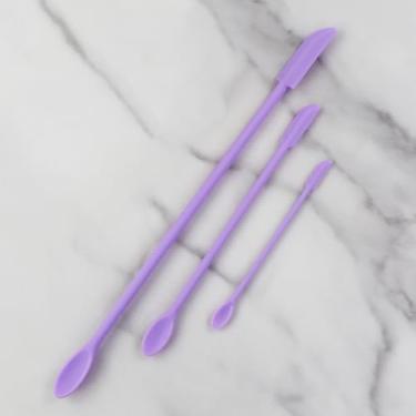 Imagem de Conjunto de mini espátulas de silicone, 3 peças de diferentes tamanhos, colher pequena de silicone para tirar o molho, espátula dupla face para cuidados com a pele (roxa)