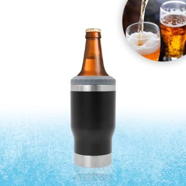 Imagem de Copo Térmico 4 em 1 Porta Lata e Long Neck 420ml com Tampa – Aço Inoxidável, Isolamento a Vácuo, Mantém Bebidas Geladas e Quentes, Compatível com Lata Fina, Padrão e Garrafa (Preto)