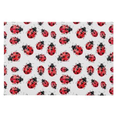 Imagem de Wassud Tapete de porta vermelho joaninha 61 x 89 cm, tapete de área lavável antiderrapante com suporte de borracha, tapete macio e macio para sala de estar, quarto, entrada, entrada