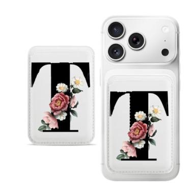 Imagem de Porta-cartão magnético T-letter para iPhone, capa fina de couro PU, capa para cartão, capa traseira para cartão, acessório de telefone fofo