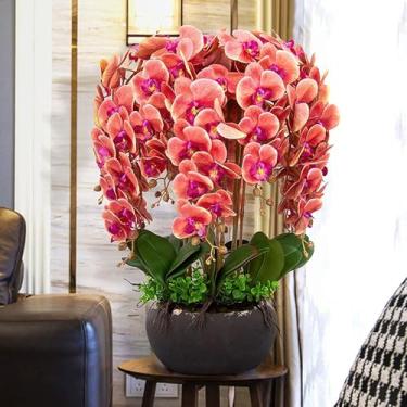Imagem de Orquídeas grandes artificiais 12 hastes Phalaenopsis flores artificiais com vaso de cerâmica flor artificial 50 cm * 55 cm vaso falso