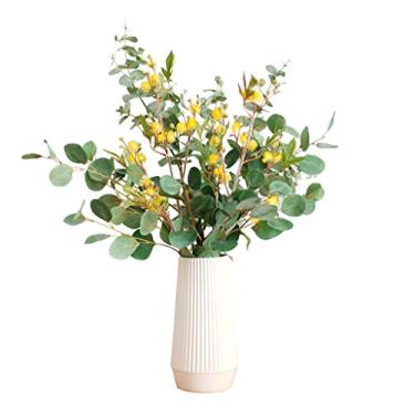 Imagem de LMJYU Presentes de flores artificiais, folhas de eucalipto com vaso transparente, flores falsas, casamento, buquês, arranjo de casa, escritório, festa, C