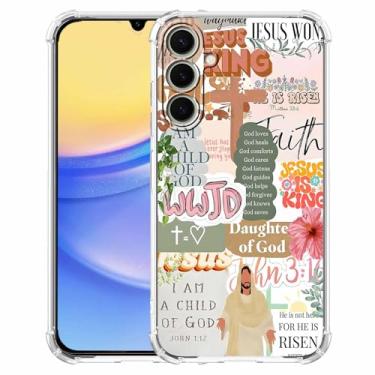 Imagem de mehidpur Citações Cristãs Estética Vintage Jesus Versículo da Bíblia Padrão Colagem, Capa Amortecedora TPU Macio para Samsung Galaxy A15, #1