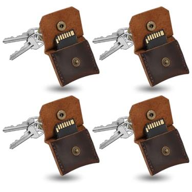 Imagem de Jack&Chris Chaveiro de couro genuíno com porta-cartão SD, antichoque, antipoeira, acessórios de câmera portáteis para cartões SD CF CFexpress Micro SD Nano SIM e Micro SIM, vermelho, marrom, pacote