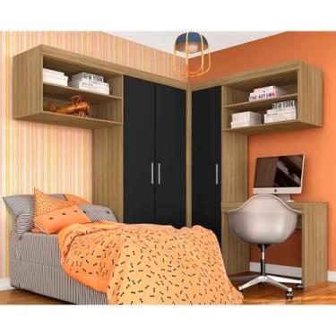 Imagem de Guarda Roupa Modulado Com Escrivaninha Luzia Bor/pr - Móveis Arapongas Boreal/preto Fosco