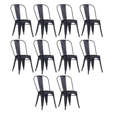 Imagem de Kit 10 Cadeiras Iron Tolix Metálicas Pretas, Empilháveis, Suporta 120kg, para Cozinha, Bar e Restaurante