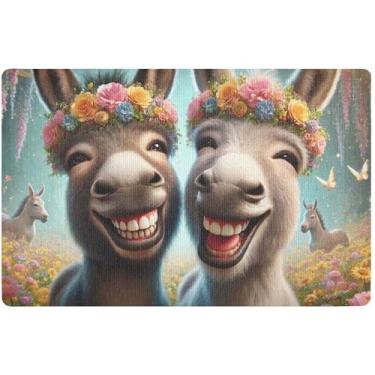 Imagem de TSENQUE Tapete de porta de burro fofo personalizado para entrada externa tapete de boas-vindas impermeável absorvente lavável tapete de porta da frente entrada interna 81 x 50 cm