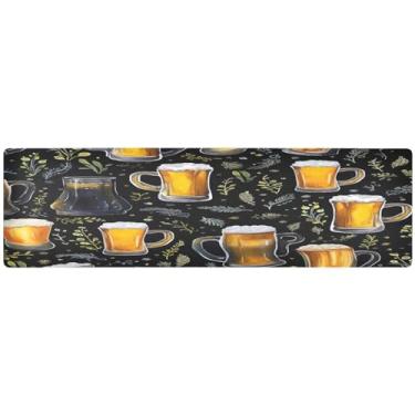 Imagem de Tapete de tripé estampado com design Beer on Black, corredor de mesa fácil de limpar, balcão de cozinha
