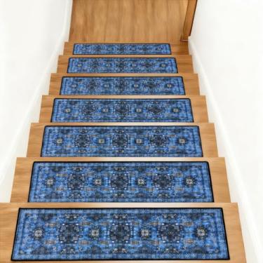 Imagem de KingMang Tapete de escada vintage boho antiderrapante para degraus de madeira para ambientes internos 15 peças 76,2 x 20,3 cm, tapete de suporte TPR para escadas, passos, para idosos e crianças, cães