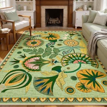 Imagem de Joydeco Tapete Egito Floral Boho Lavável 12 x 18 cm para Quarto de Bebê, Verde Sálvia, Vintage, Sala de Jogos, Tapete Antiderrapante, Tapete Colorido para Sala de Jantar Cozinha Entrada Dormitório