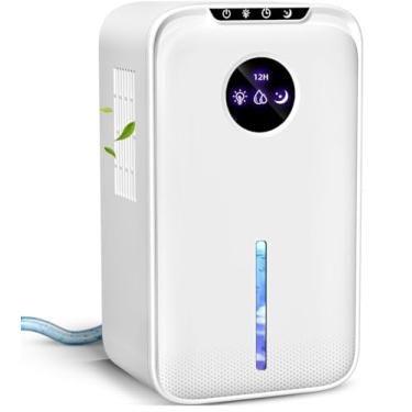 Imagem de Desumidificador (2,5 g) para casa com temporizador de mangueira de drenagem (8-12-24H) pequeno desumidificador portátil silencioso com desligamento automático para quarto banheiro porão cozinha RV