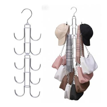 Imagem de Organizador de cabide de bolsa para armário, cabide de bolsa com 10 ganchos grandes, organizador de metal rotativo de 360 graus para guardar espaço, cabides para bolsa, cinto, cachecol, gravata (2)