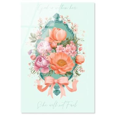 Imagem de God is With Her Impressão Acrílica Floral Jesus Wall Art por Art Remedy, Pronto para pendurar, 25 x 38 cm