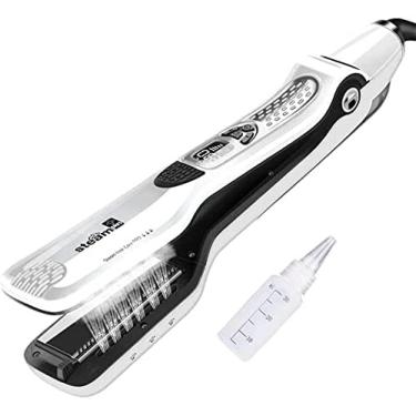 Imagem de Ferro De Alisar Cabelo A Vapor, Vapor De Salão, Alisa Rapidamente O Cabelo Sem Danificá-lo, Aquecimento Rápido, Alisadores De Cabelo Preto Com Tela LCD,Branco,YUYANAIAI