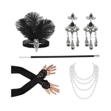 Imagem de Conjunto De Fantasia Flapper Dos Anos 1920 Com Tiara De Penas, Colar D