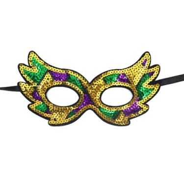 Imagem de 1 máscara de meia face com glitter de três cores – máscara de olhos com tema de carnaval, acessório de festa perfeito para carnavais, festas, bailes de formatura e adereços de foto estilo F