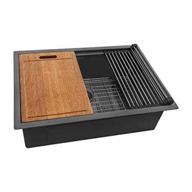 Imagem de Ruvati Tigela única para estação de trabalho de aço inoxidável preto metálico de 76 cm - RVH6530BL