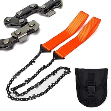 Imagem de Motosserra manual de bolso - Motosserra resistente com correntes, sem necessidade de eletricidade, ferramenta de sobrevivência ao ar livre, laranja