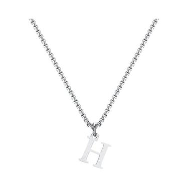Imagem de Colar Masculino De Aço Inoxidável Prata Com Pingente De Letra A-Z E Co