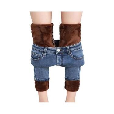 Imagem de Calças Jeans Femininas Térmicas De Inverno Com Stretch, Quentes, Forra