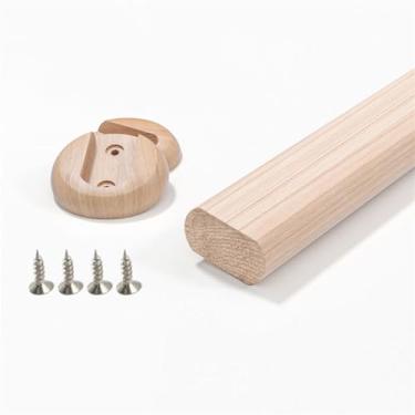 Imagem de 1 haste oval de madeira para pendurar roupas, poste de armário resistente, barra transversal, varões para pendurar roupas, madeira de faia natural, polida, varão, armário com suportes de extremidade