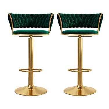 Imagem de Conjunto de 2 bancos de bar giratórios para Kitchen Island, cadeiras modernas de veludo com base dourada, bancos de bar ajustáveis para sala de jantar, clube, pátio, restaurante