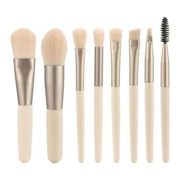 Imagem de Conjunto de 8 pincéis de maquiagem macios e macios para cosméticos base blush em pó sombra kabuki pincel de maquiagem ferramenta de beleza (cor damasco)