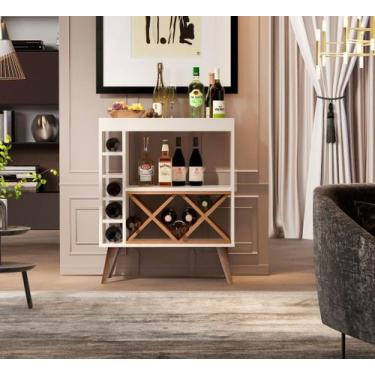 Imagem de Aparador com Adega Estilo Retrô Chateau Cor Off White / Freijó - Compr