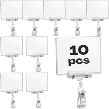 Imagem de Epakh 10 clipes de sinal giratório para corrimãos ou tubos com 10 capas rígidas para cartões de PVC para prateleiras e supermercados (estilo clipe de polegar)