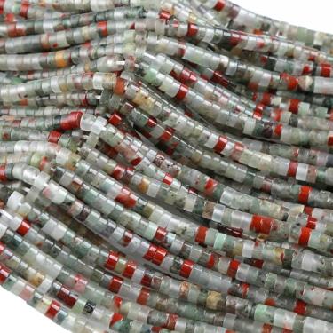 Imagem de 150 peças 2 x 4 mm contas em forma de tubo de pedra de sangue africana natural cilindro redondo plano espaçador plano contas de pedra verde para pulseira brincos fabricação de joias