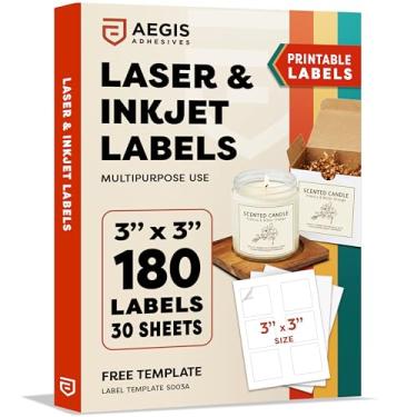 Imagem de Etiquetas quadradas imprimíveis de 7,6 cm x 7,6 cm para impressoras a jato de tinta e laser - 30 folhas, 180 adesivos personalizados brancos foscos para logotipos comerciais, adesivos de código QR