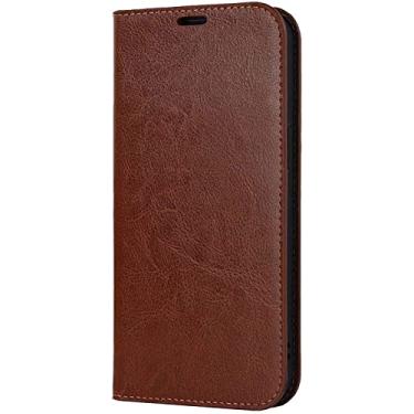 Imagem de ZEDEVB Capa de telefone flip de couro com função stent, capa carteira fólio [porta-cartão] coldre para Apple iPhone 14 Plus Case 6,7 polegadas 2022 (Cor: marrom claro)